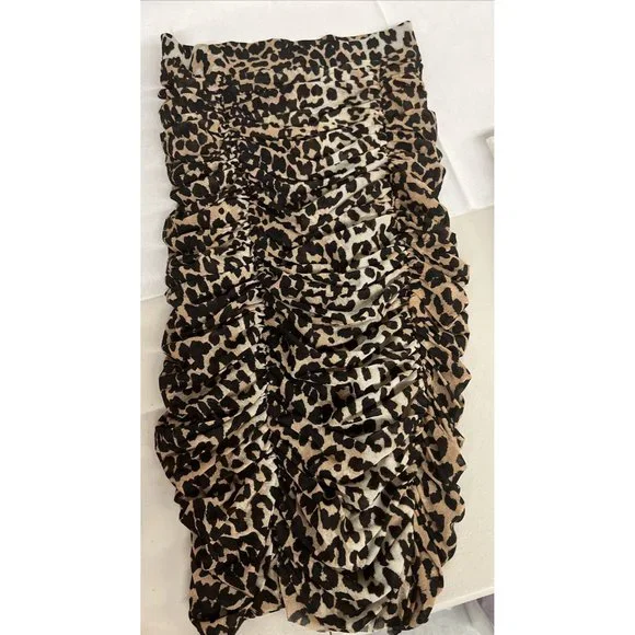 NEW NWT Ganni Leopard Shirred Skirt Animal Printed Mesh Short Stretch SZ US 2 34 - Picture 9 of 9